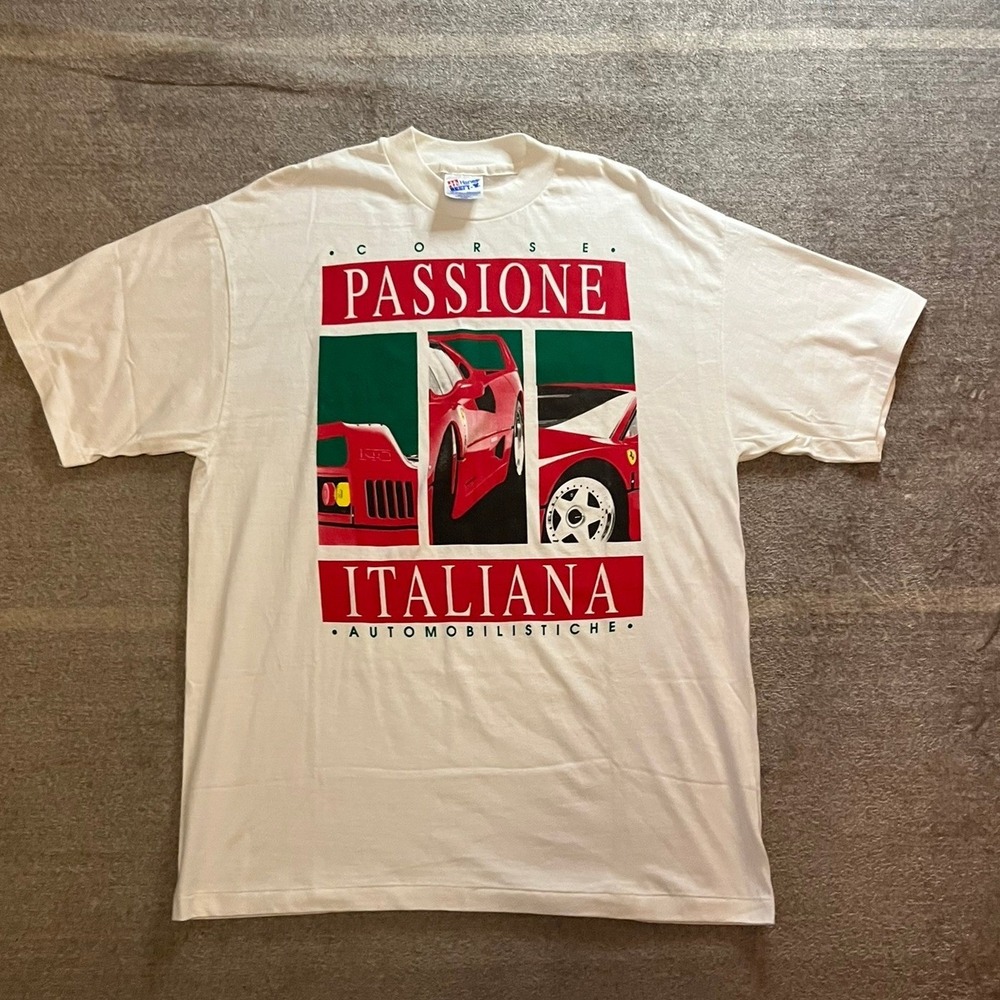 Vintage Ferrari F40 Passione Italiana T Shirt Hanes Beefy Single Stitch White L